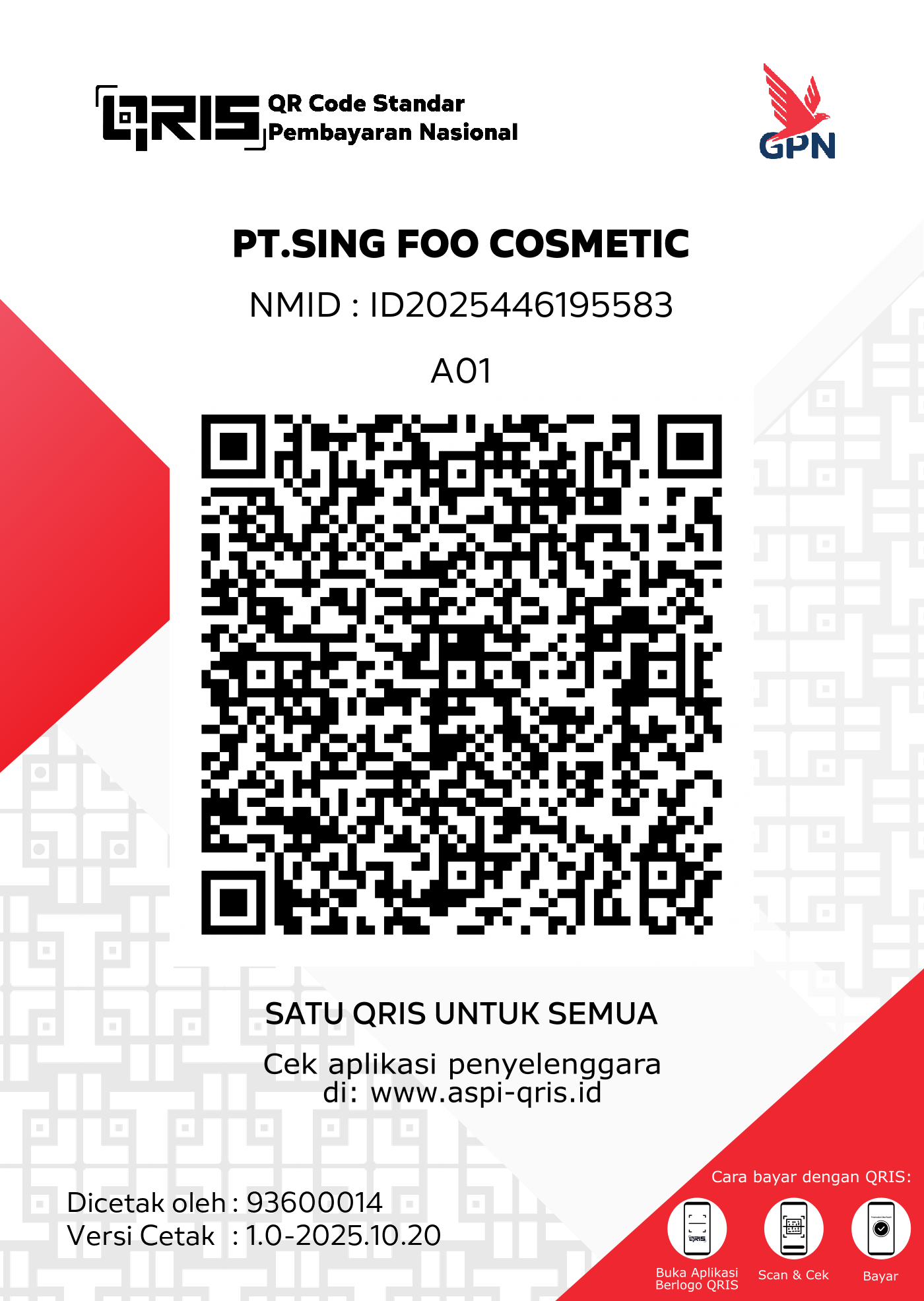 PT.SING FOO COSMETIC official QRIS payment code
